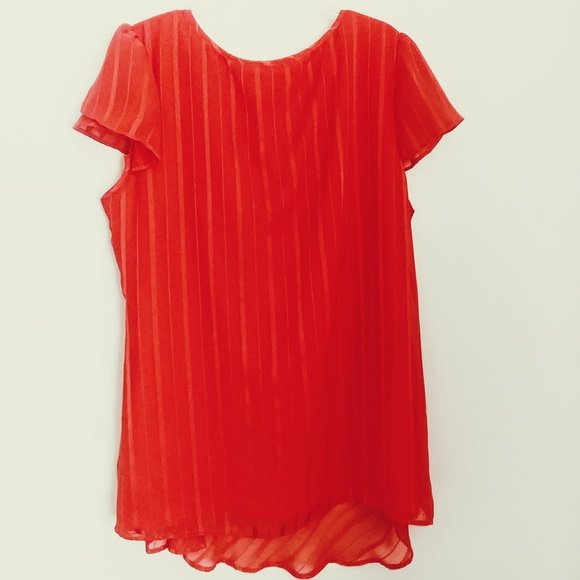 DRESSBARN Coral Chiffon Style Blouse Cap Sleeve Lined Ruffled Holiday Party Wear - Picture 6 of 7